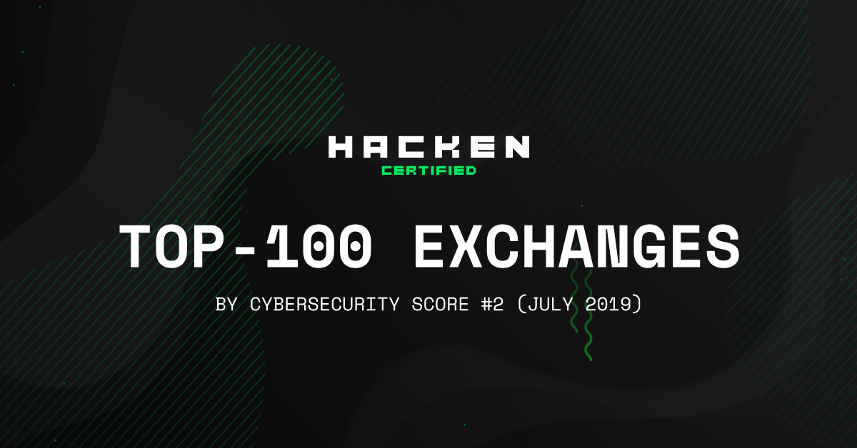 TOP-100 Exchanges By Cybersecurity Score  #2 (July 2019)