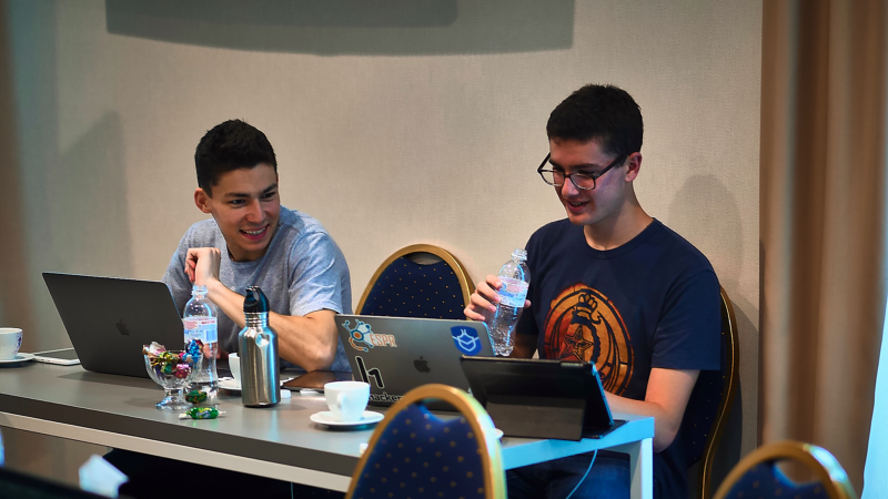 Tanner Emek and Jack Cable hacking in Kharkiv